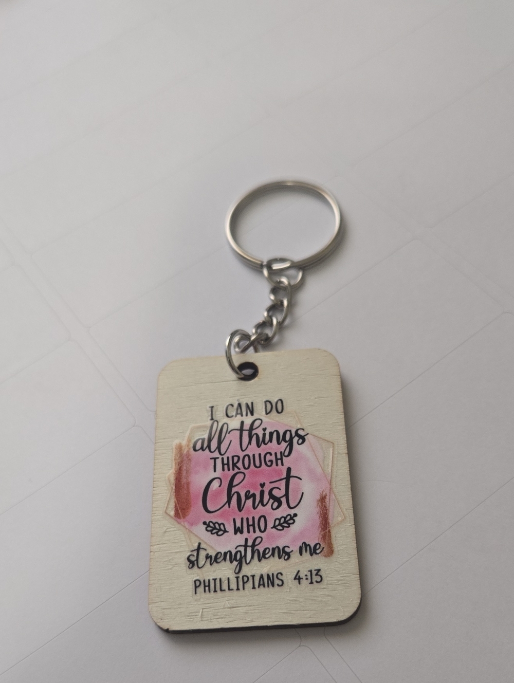 Handcrafted Bible Verse Keychain – Philippians 4:13 Bag Charm. Key06